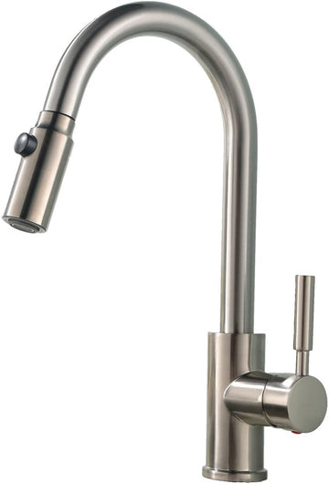 Heselian High Arc Double Handles Monobloc Pull Out Swivel Spout Spray Steel Spring Mixer Brushed Nickel Kitchen Sink Tap, Solid Brass Finish Sink Taps