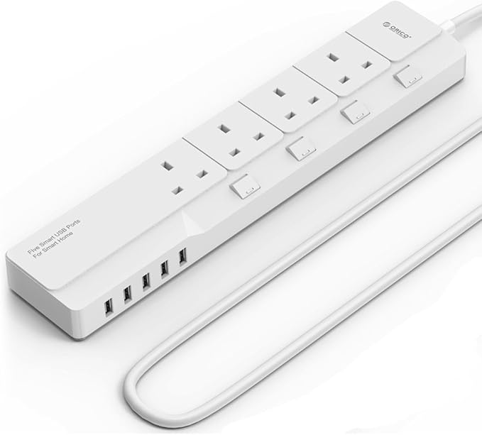 ORICO 13A 4 Way Extension Lead with 4 USB Ports, Overload Protection - 1.8m