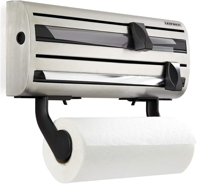Leifheit Parat Royal Wall-Mounted Foil, Cling Film and Kitchen Roll Holder Dispenser - Stainless Steel