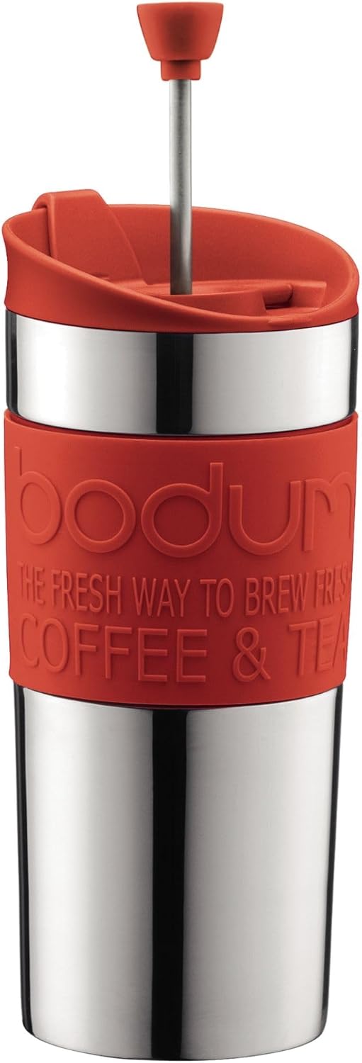 BODUM Travel French Press Coffee Maker, Vacuum, Small, 0.35 L - Red