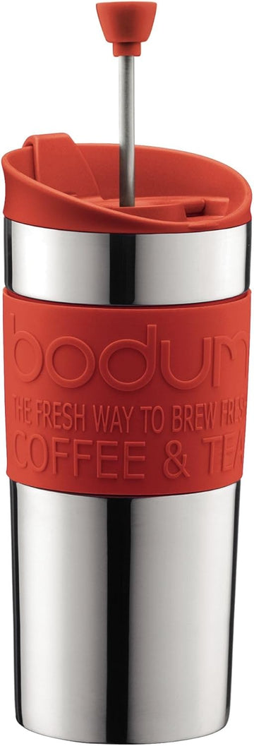 BODUM Travel French Press Coffee Maker, Vacuum, Small, 0.35 L - Red