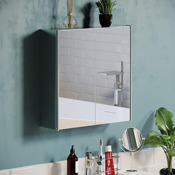 Home Discount Tiano Bathroom Cabinet Double Mirror Wall Mounted Stainless Steel Modern Storage Cupboard