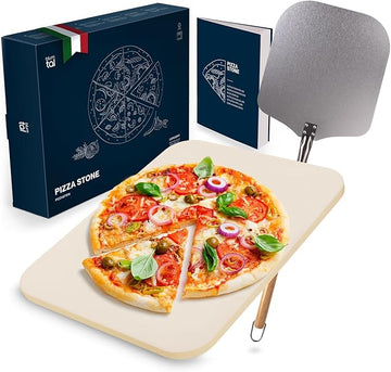 Pizza Stone & Peel | Homemade Cooking The Italian Way | Oven & BBQ | Aluminium Paddle With Long Handle | Cordierite Slab Tray | High Quality | Professional Kitchen Accessories | by Blumtal